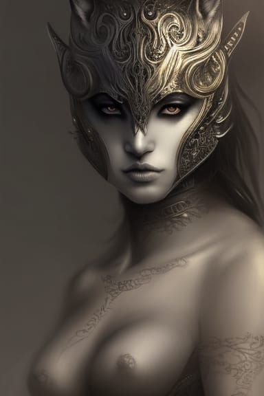Dark Fantasy Wolf Girl in Silver Armor