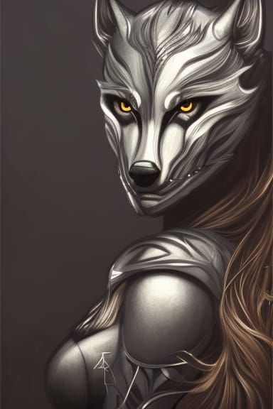 Dark Fantasy Wolf Girl in Silver Armor