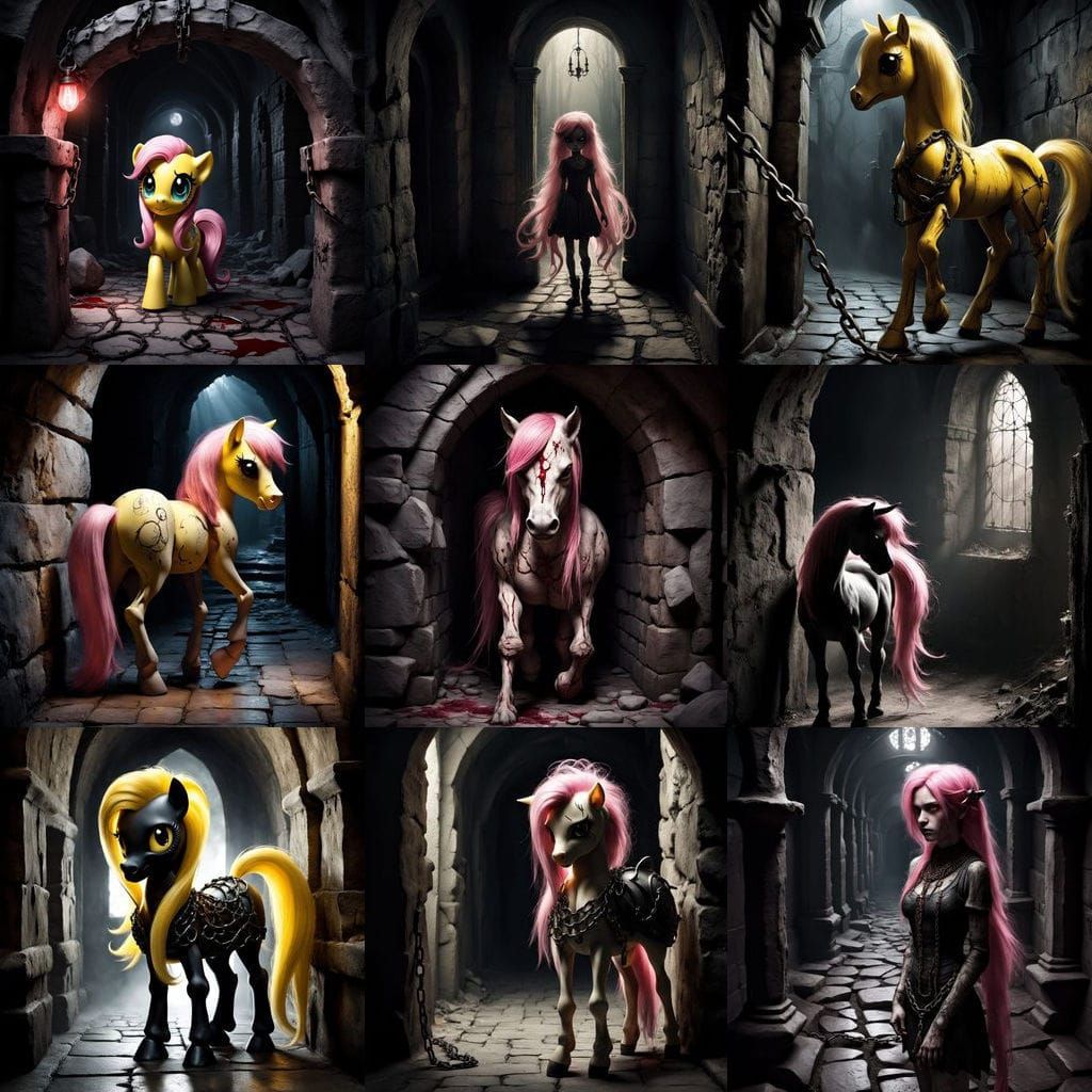 Disturbing Fluttershy Image with Blood and Chains