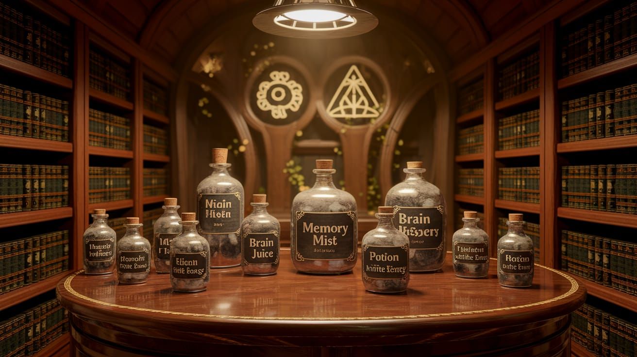 Medieval Alchemy Room with Magical Potion Vials and Elixir J...