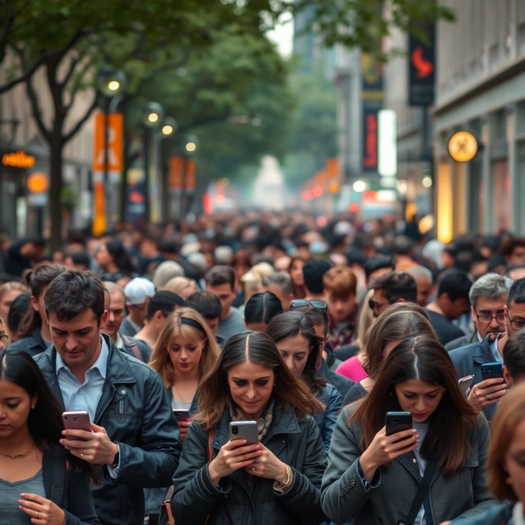 People Obsessed with iPhones on City Streets