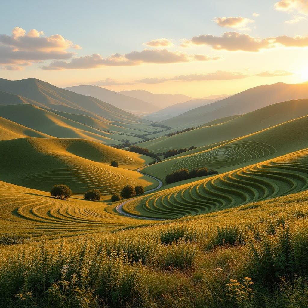 "A scenic landscape composed using the golden ratio, natural...