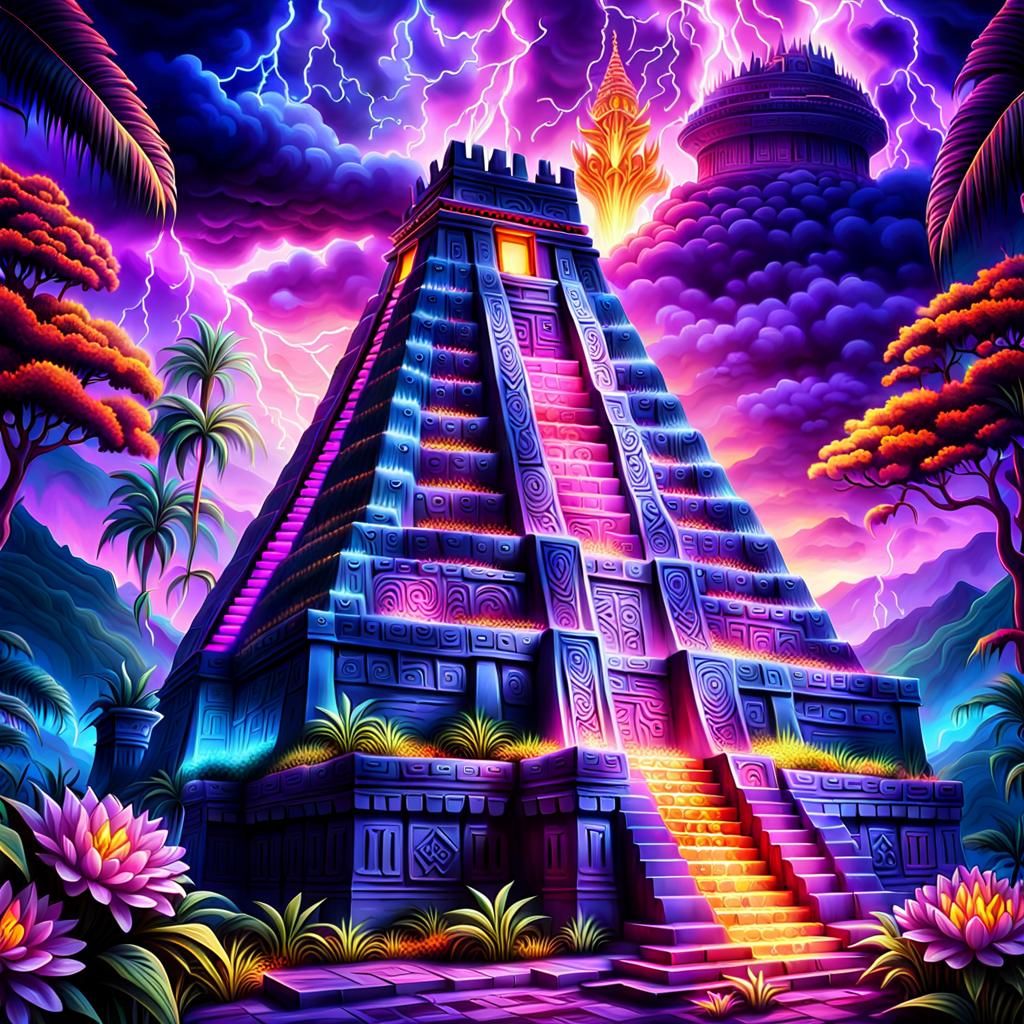 Ethereal Glass Aztec Temple of Fire