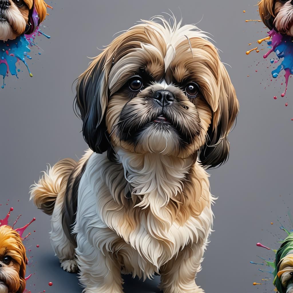 Hyperrealistic Shih Tzu Portrait in Splash Art Style