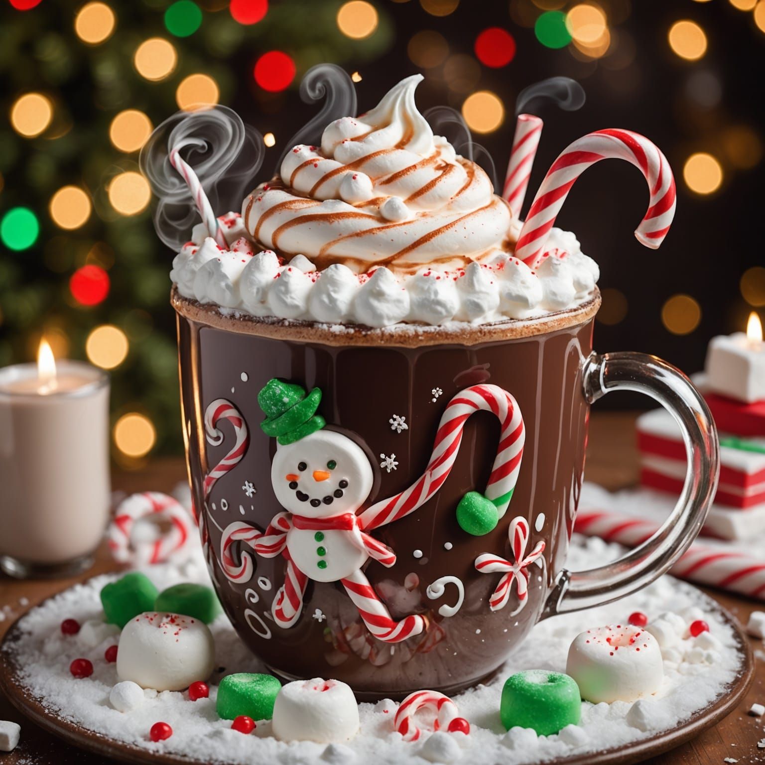 Festive Hot Chocolate Mug with Smiling Marshmallows