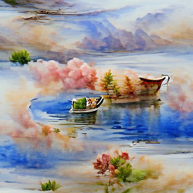 Peaceful Lake Landscape in Watercolor Painting