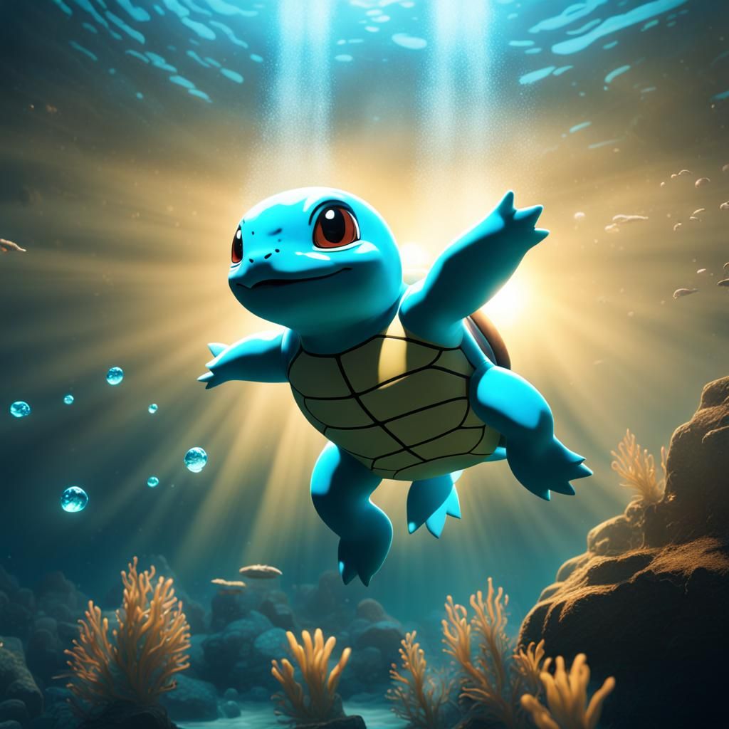 Squirtle Swimming in Sunbeams: Fantasy Concept Art