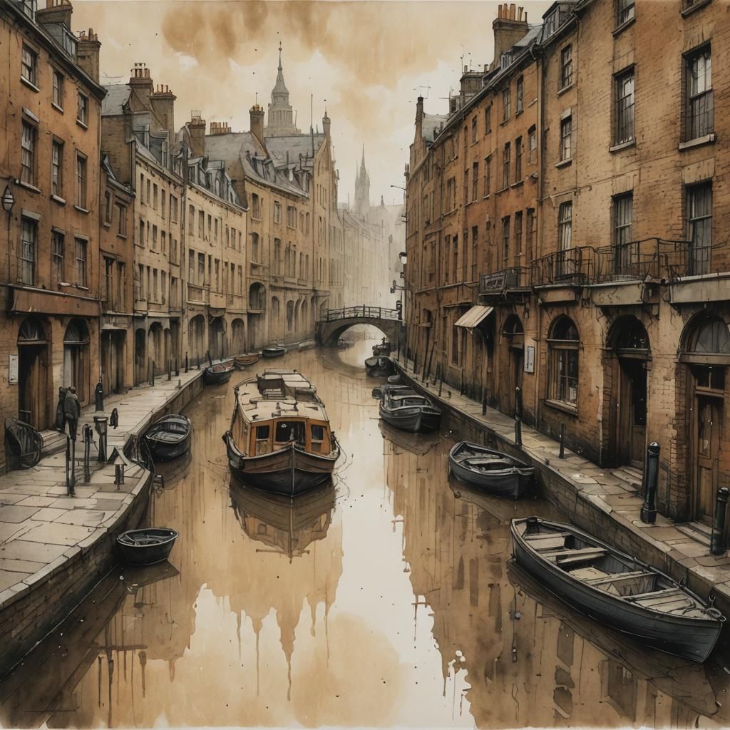 Rainy London Canal Sketch in Watercolour