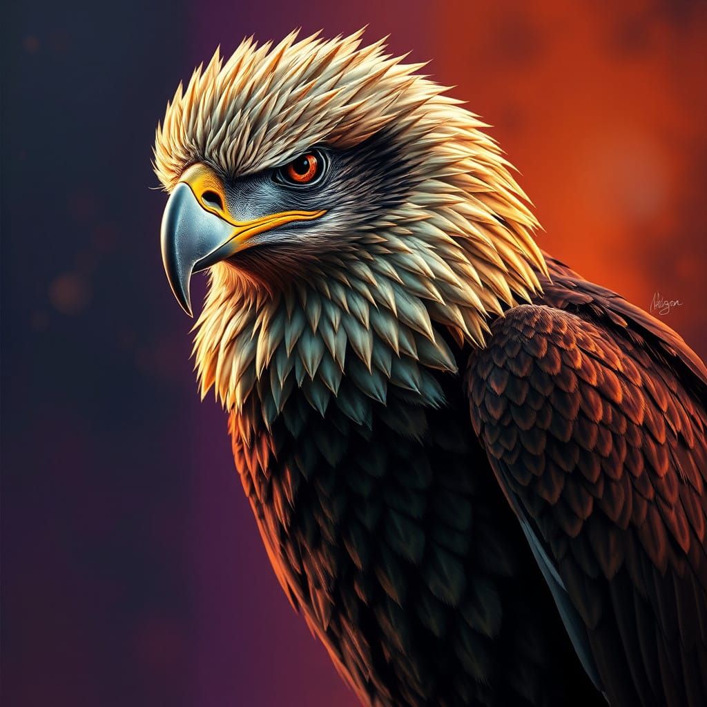 Hyperrealistic Eagle Portrait in Vibrant Digital Art Style