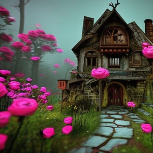 Fantasy Cottage Ruins in 3D Game Style