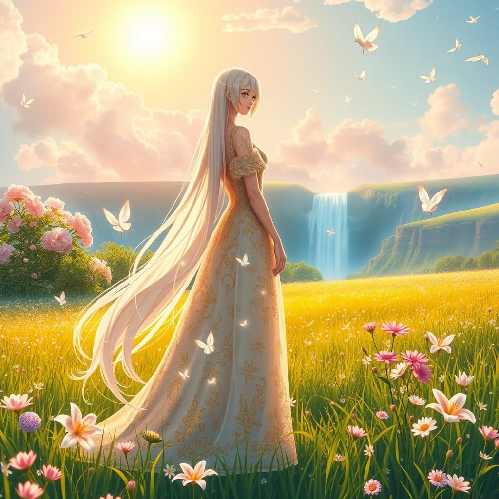Dreamy Anime Princess in Golden Light