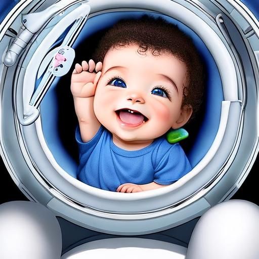 Puppy and Baby Play in Spaceship