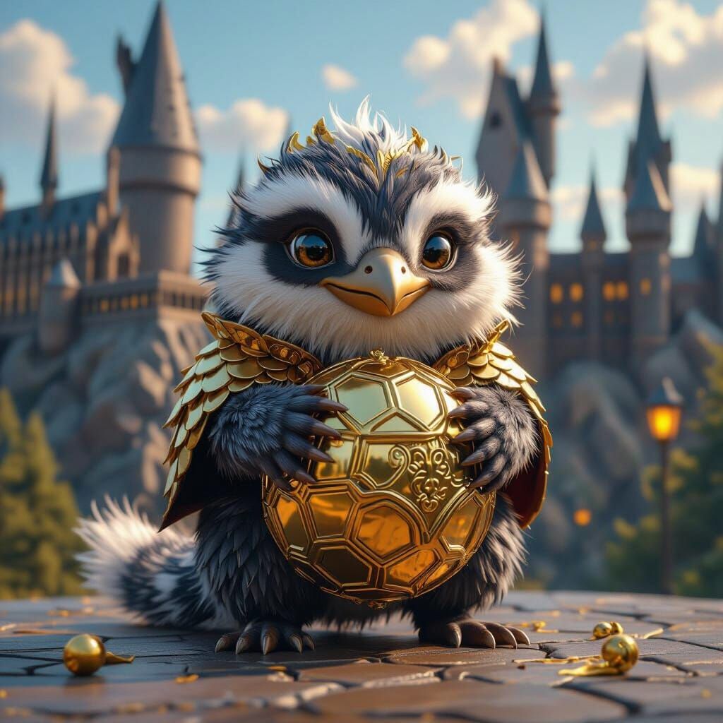 Niffler with Golden Snitch in Anime Style
