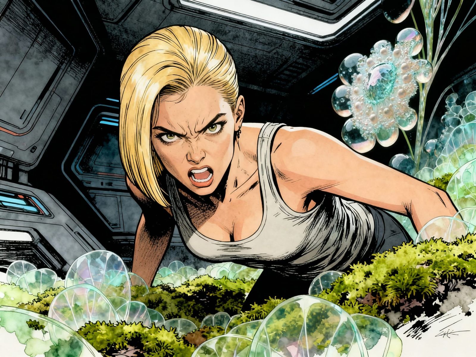 This image is a digital illustration of a stylized character...