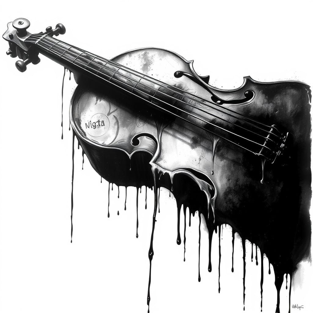 Dramatic Ink Drawing of a Musical Instrument