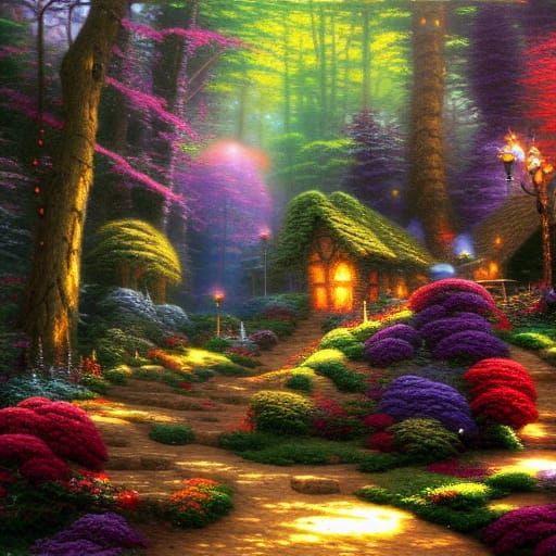 Enchanted Forest Landscape in Kinkade Style