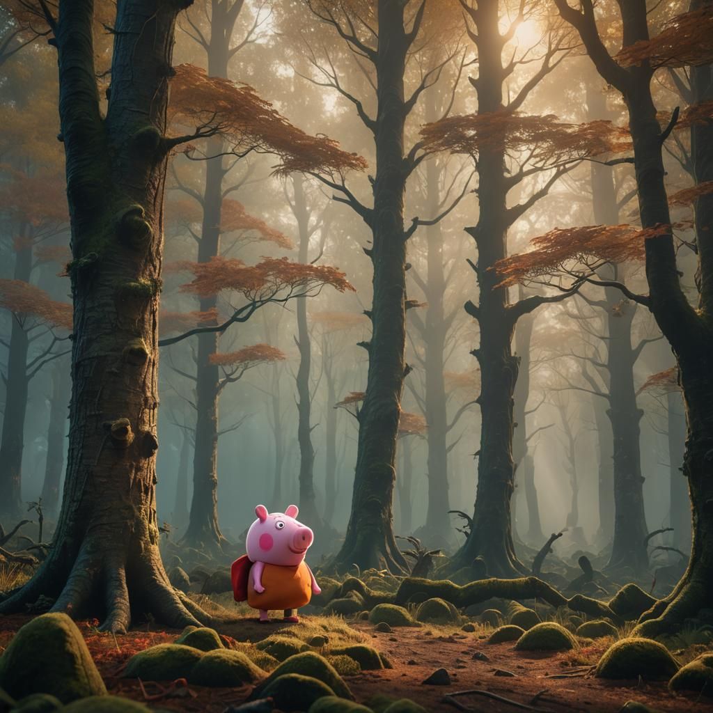 Peppa Pig and Goku Fusion in Misty Forest