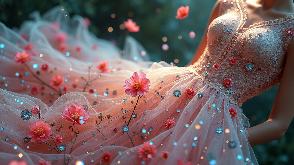 Modern Chic Fashion Dress with Embroidered Wildflowers in Tr...