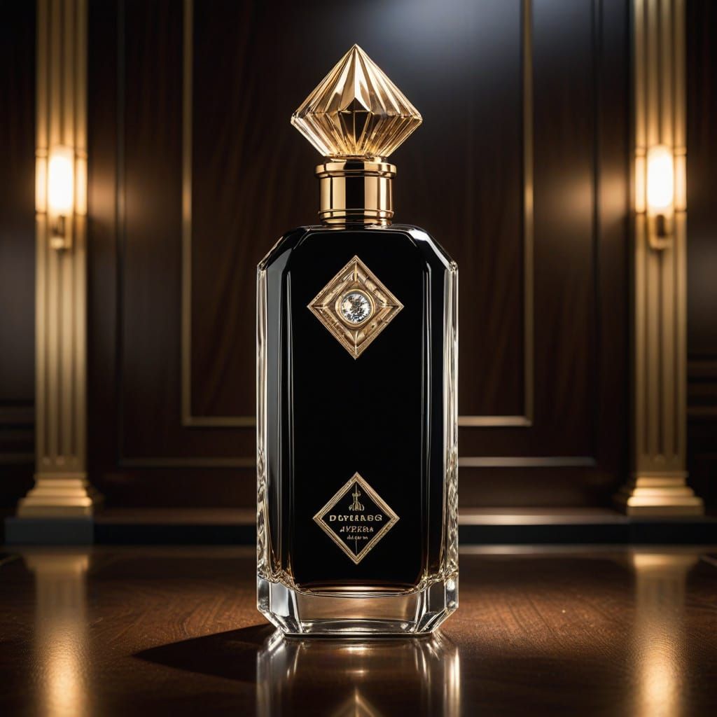 Luxurious Art Deco Perfume Bottle in Platinum and Black Lacq...