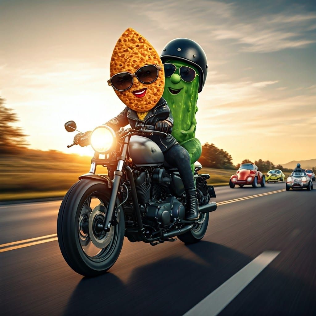 Falafel and Pickle Motorcycle Ride on a Sunny Highway
