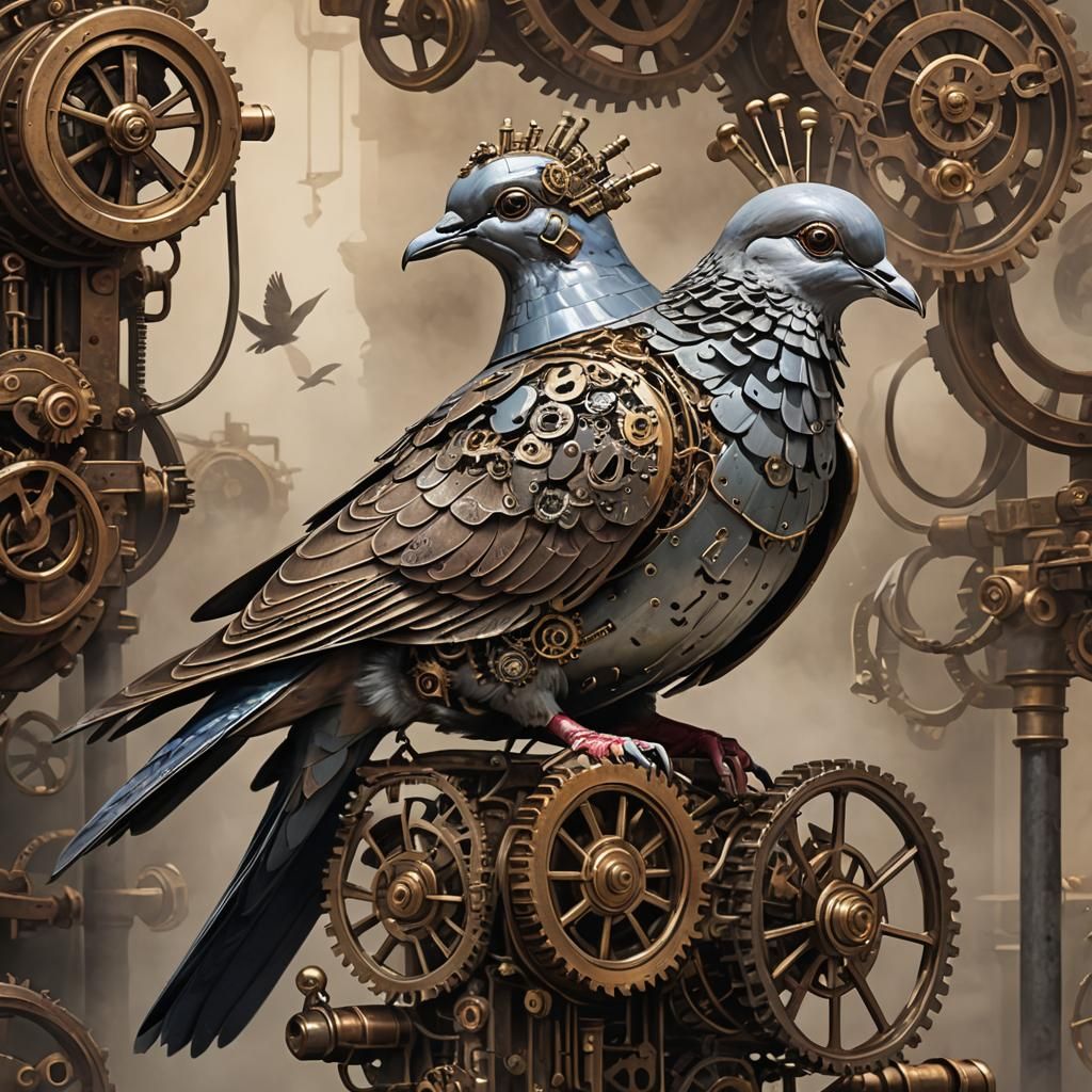 Steampunk Morning Dove Amidst Nervous Birds