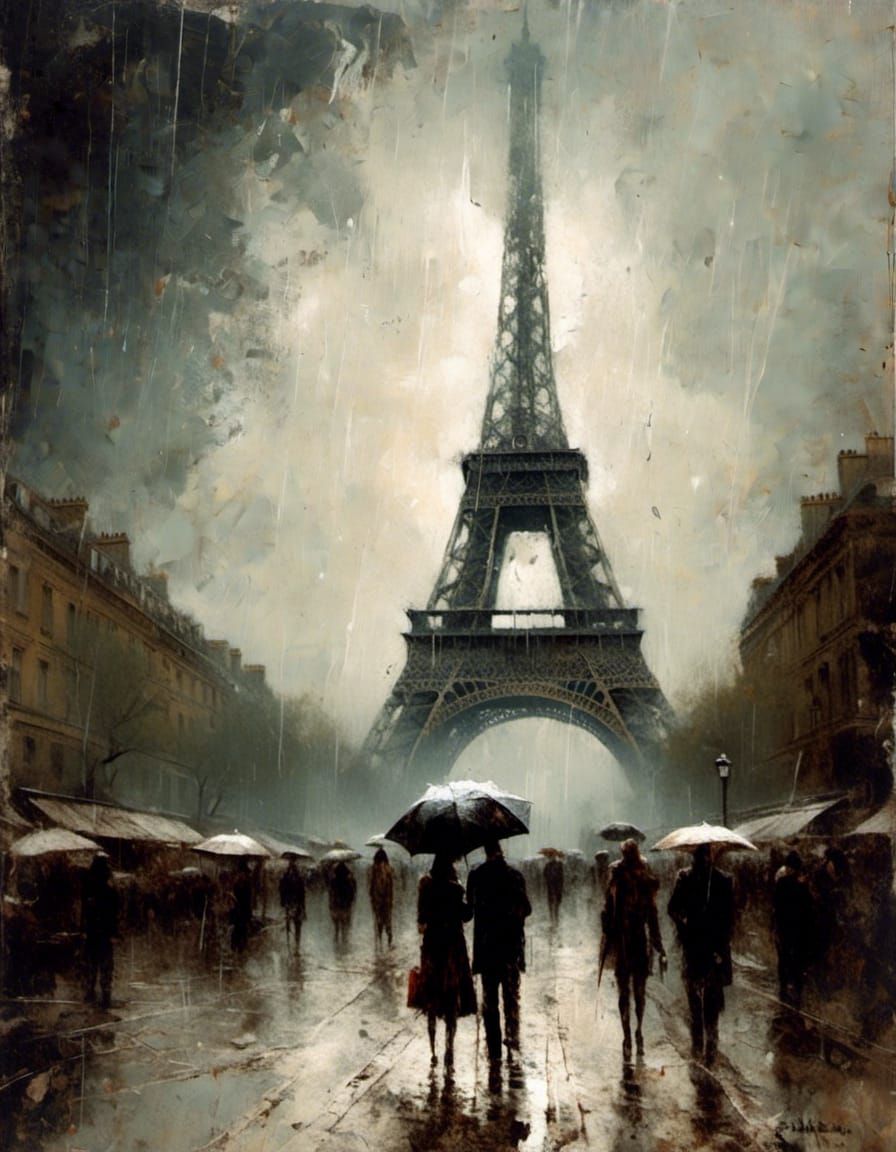 Eiffel Tower in Macabre Impasto Style