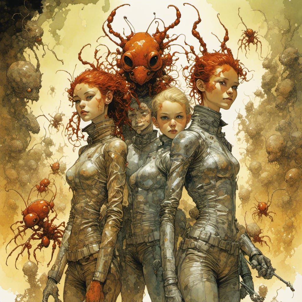 Shrunken Teens Face Giant Ants in Comic Style