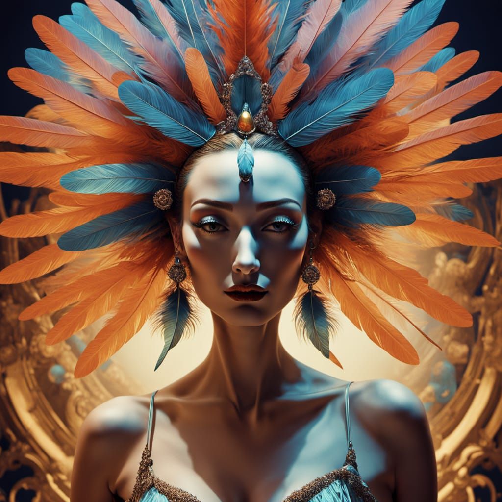 Surreal Showgirl with Iridescent Headdress