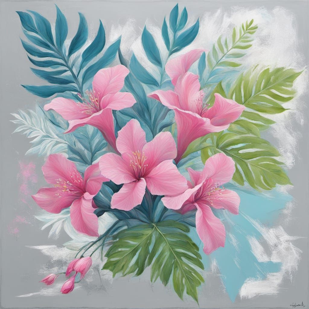 Abstract Surrealism Painting of Persian Pink Husk Azalea