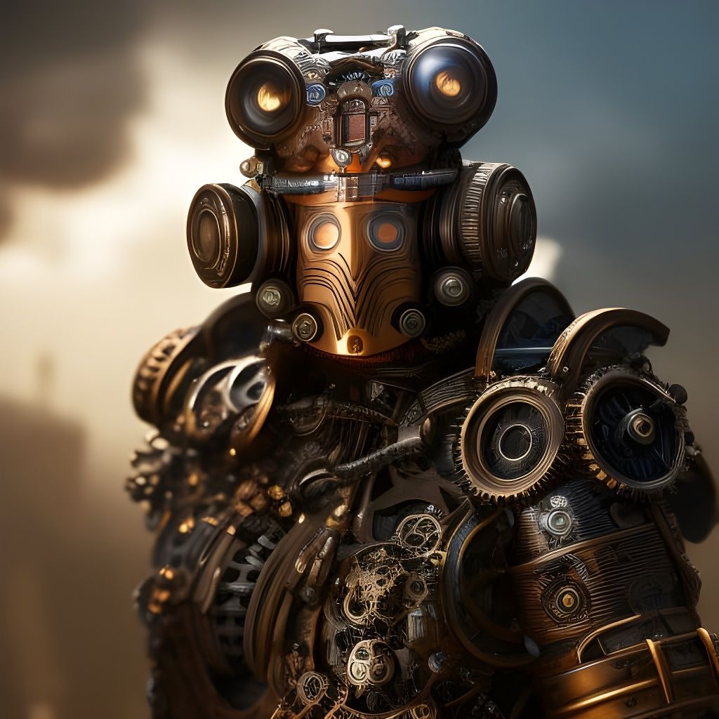 Steampunk Robot Portrait with Detailed Armor