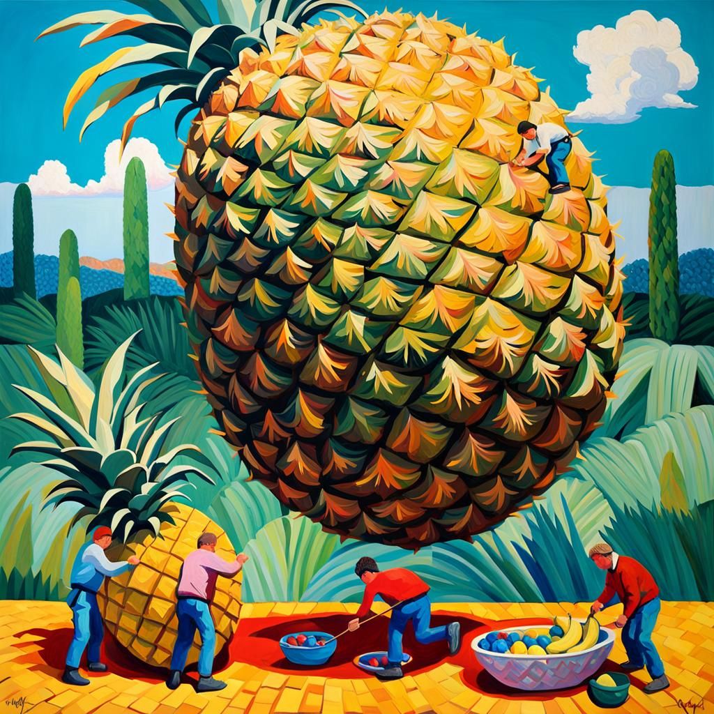 Miniature Climbers Conquer Pineapple Mountain: Neo-Impressio...