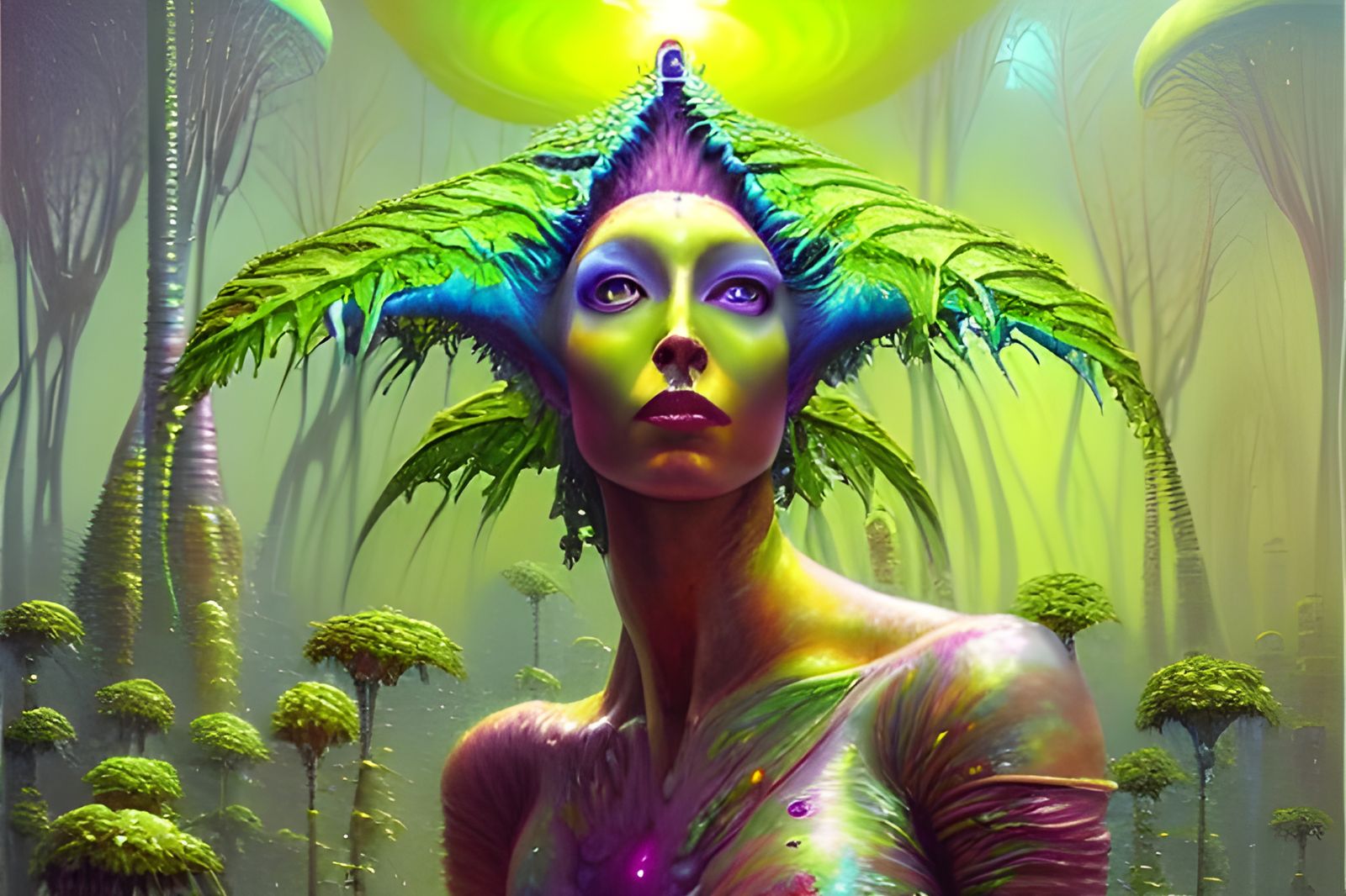 Futuristic Alien Dryad in Biopunk Solarpunk Style