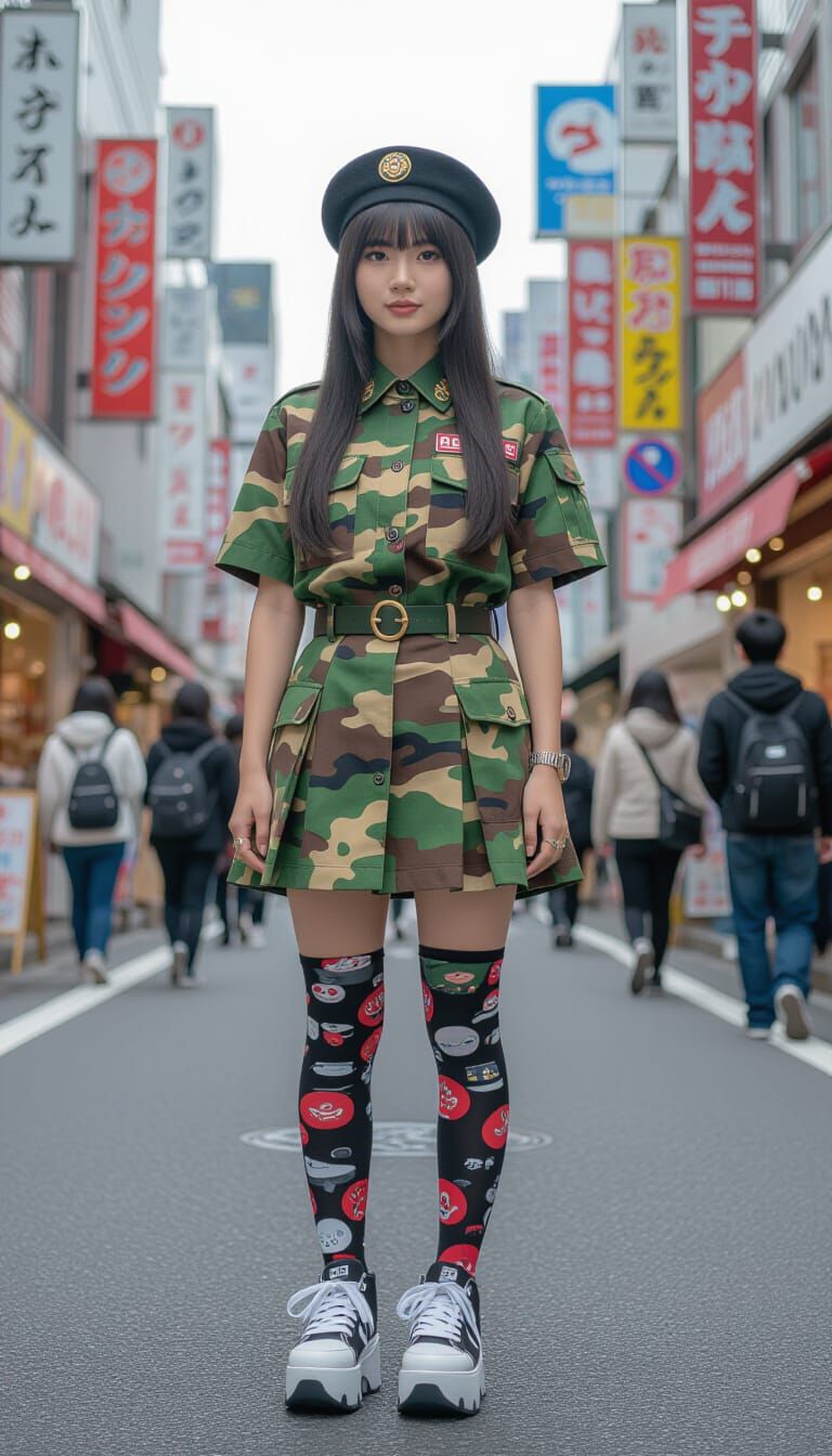 Harajuku Fashion Girl in JGSDF Camouflage