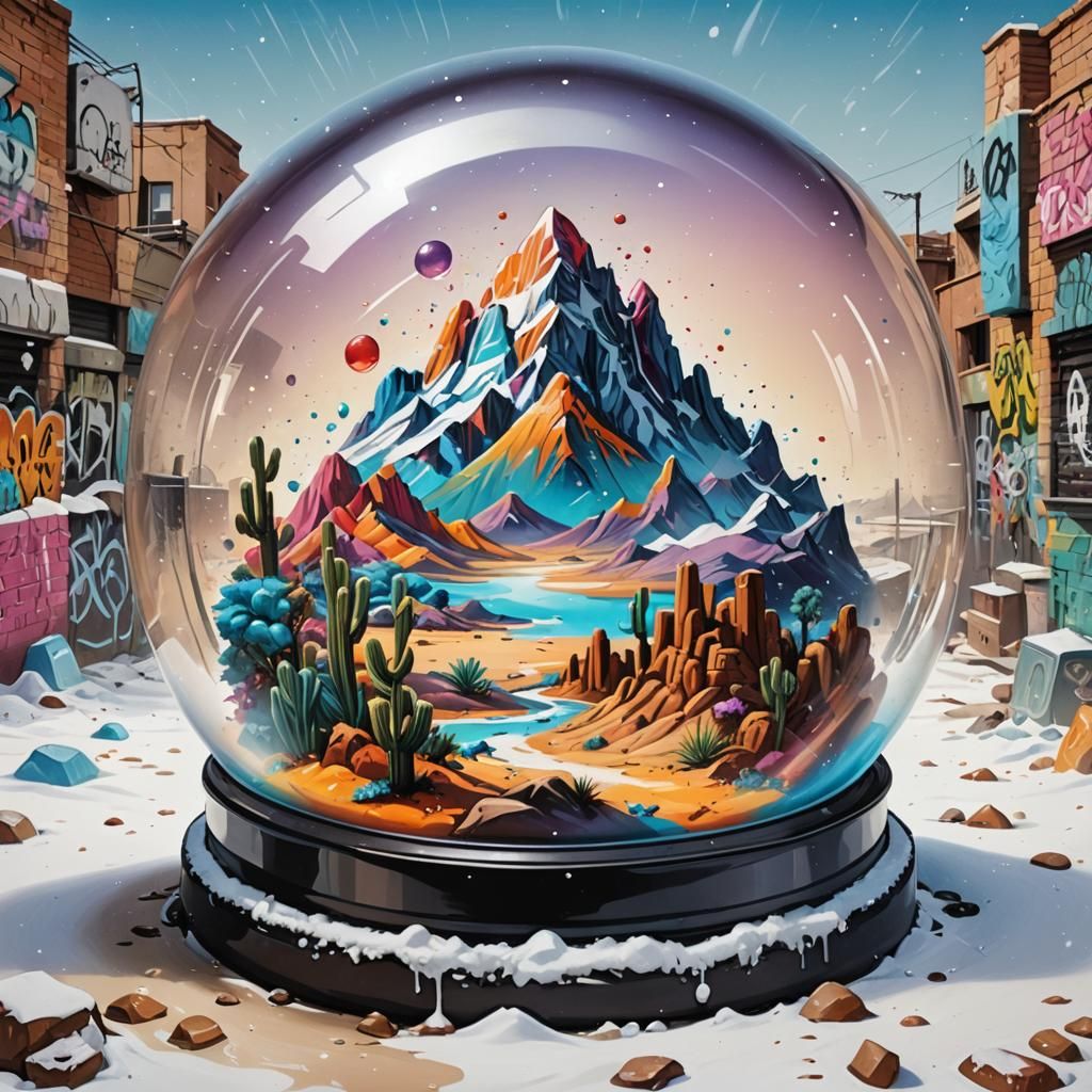 Desert Snow Globe in Graffiti Splash Art Style