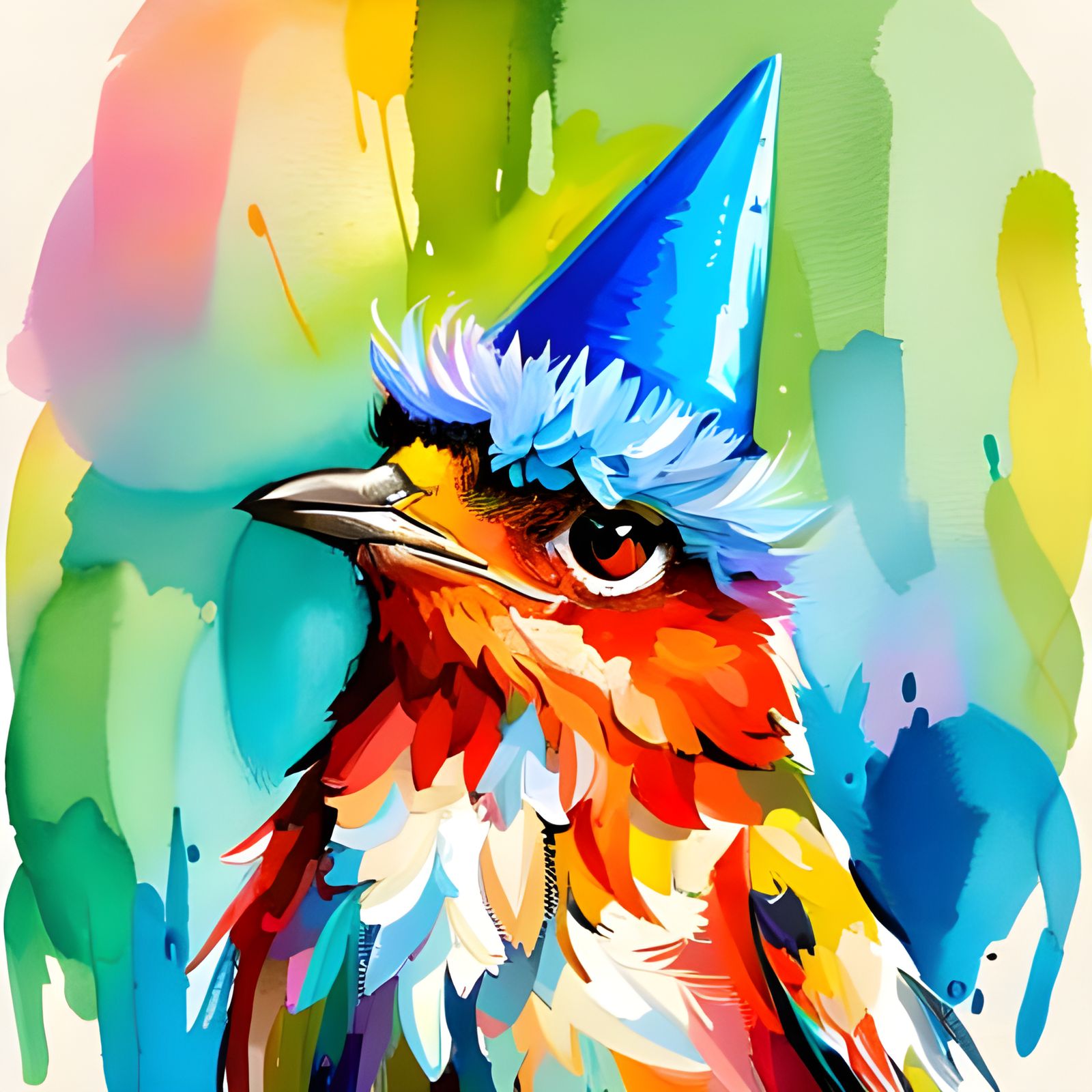 Festive Bird Portrait with Party Hat