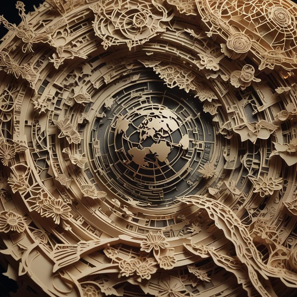 Intricate Kirigami Planet in Cinematic Style