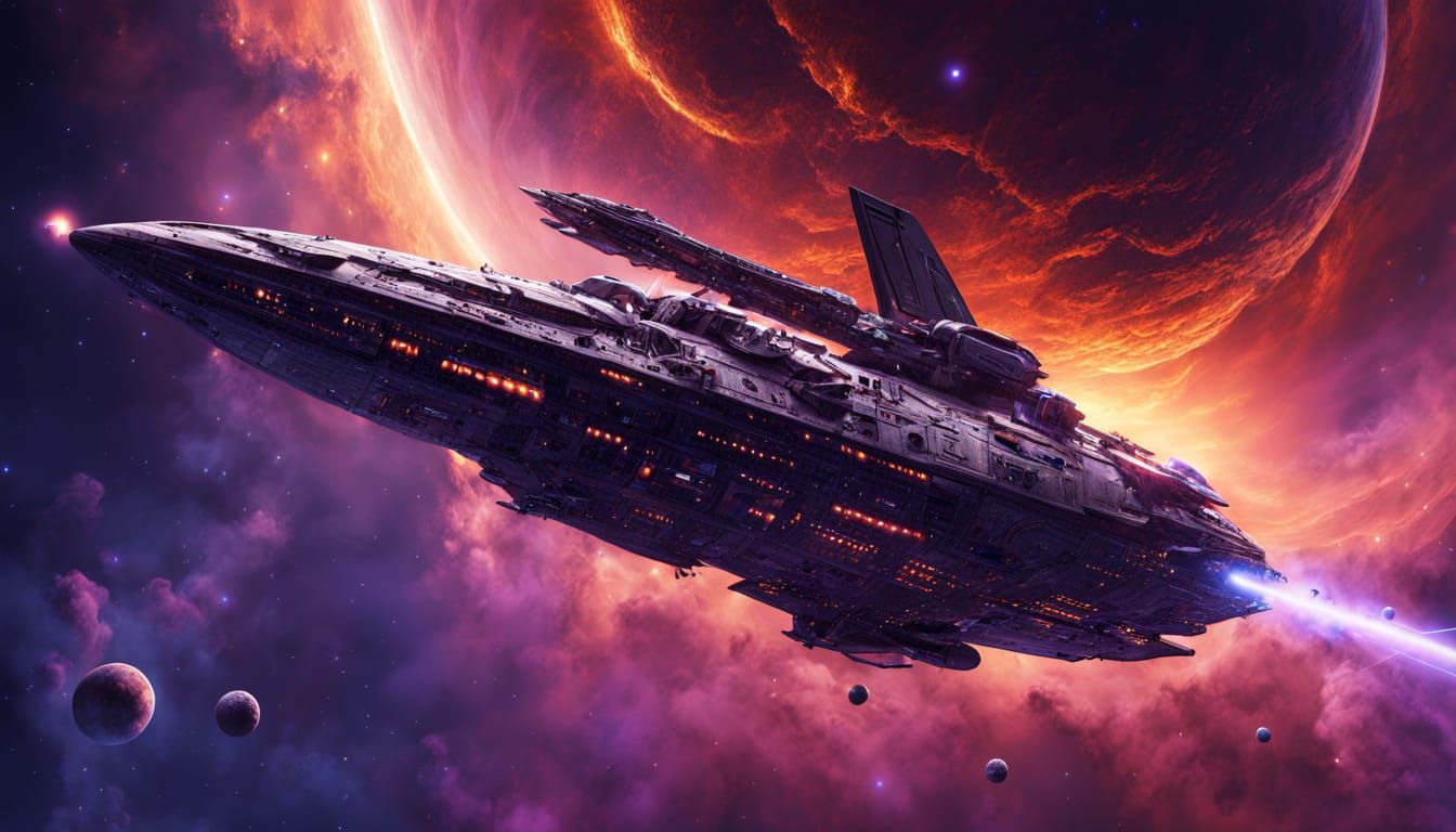 Futuristic Nebula Starship in Sapphire Blues