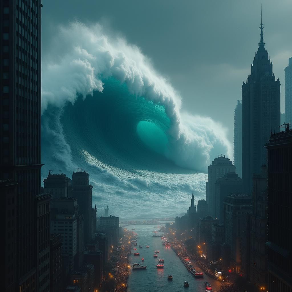 Tsunami Devastation: City Engulfed by Giant Wave