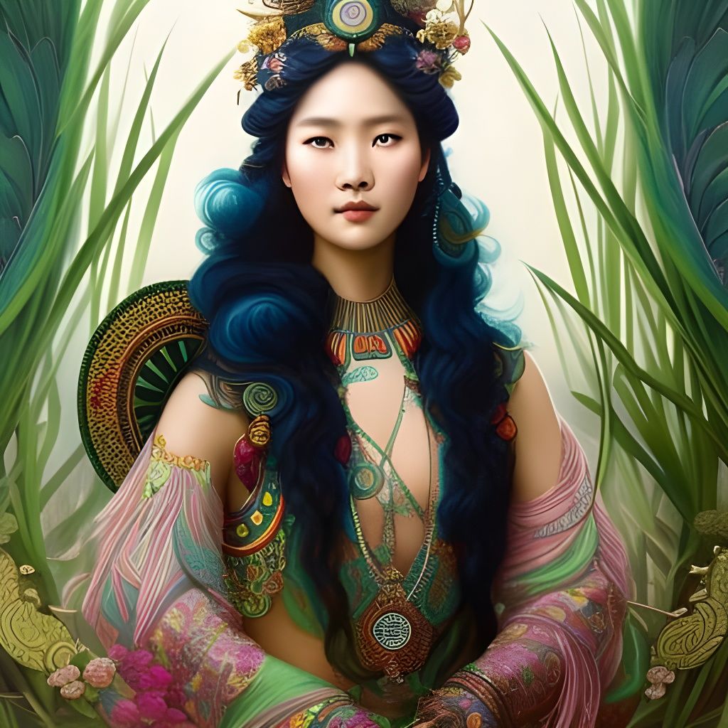 Cosmic Portrait of Woman with Green Hair