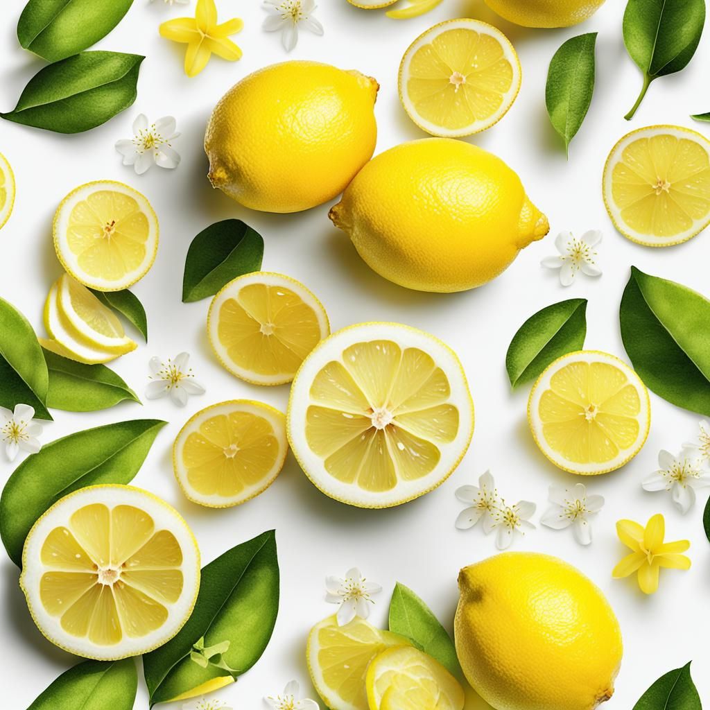 Overhead Shot of Ripe Lemons and Blossoms