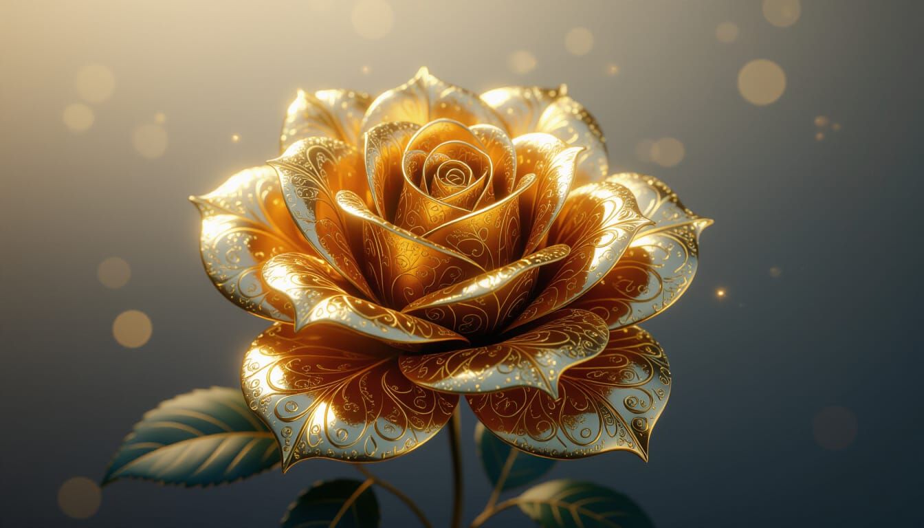 Ornate Golden Rose Flower in Dreamlike Concept Art