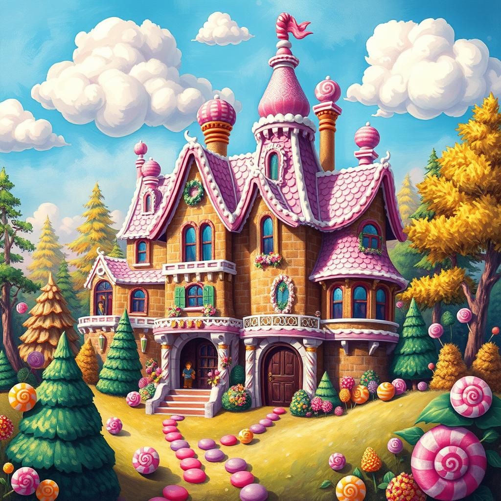 Whimsical Gingerbread Mansion in a Candy Forest