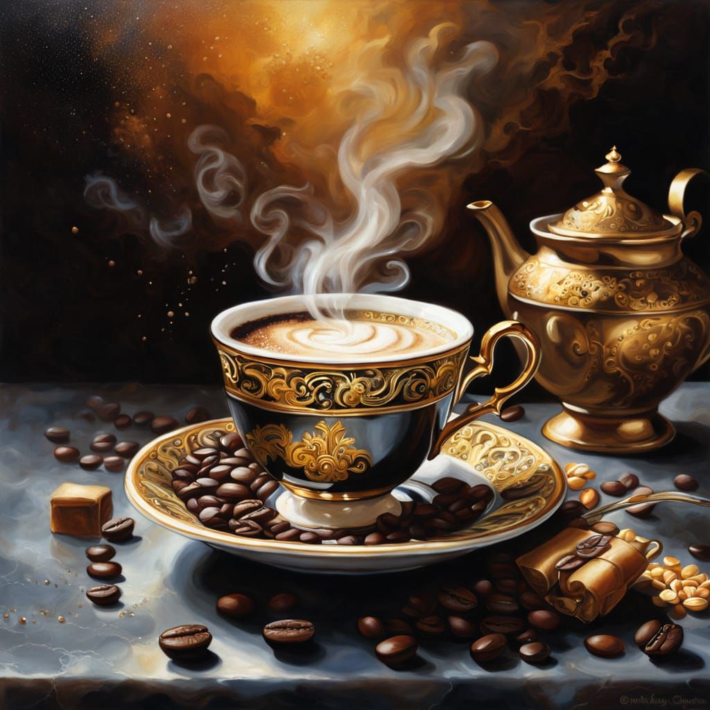 Baroque Coffee Cup Still Life Oil Painting
