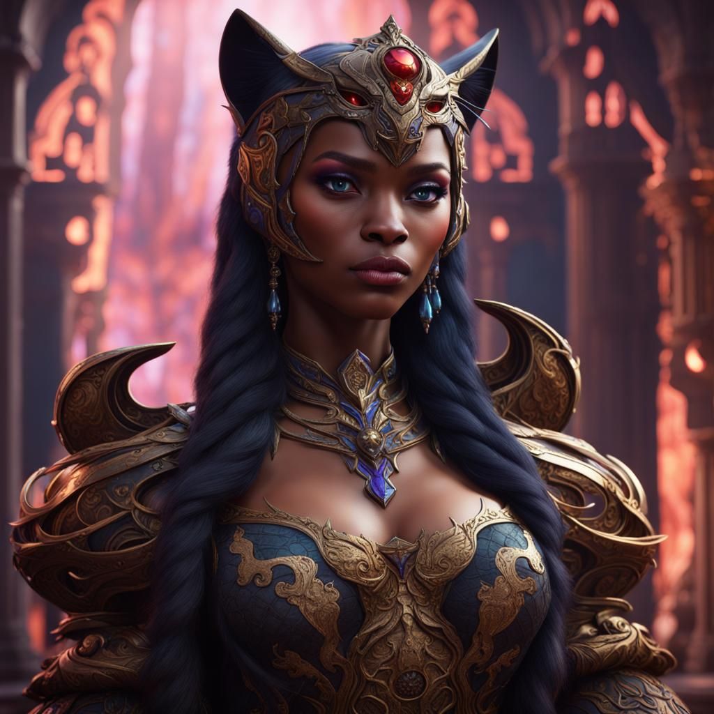 Panther Bakeneko Princess in Detailed Matte Painting
