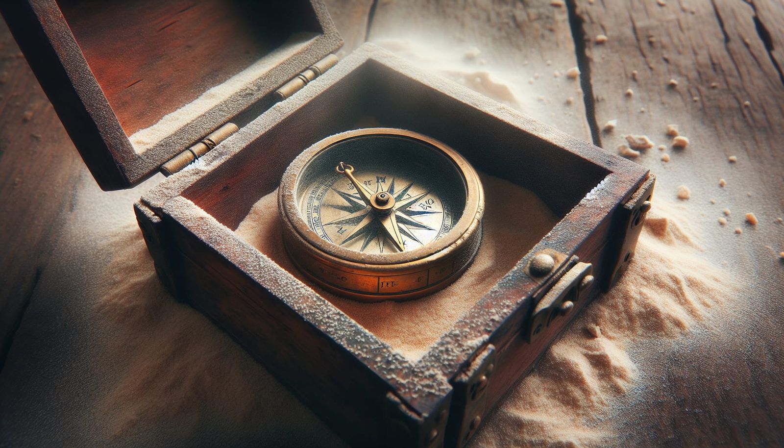 Vintage Wooden Chest with Dusty Compass