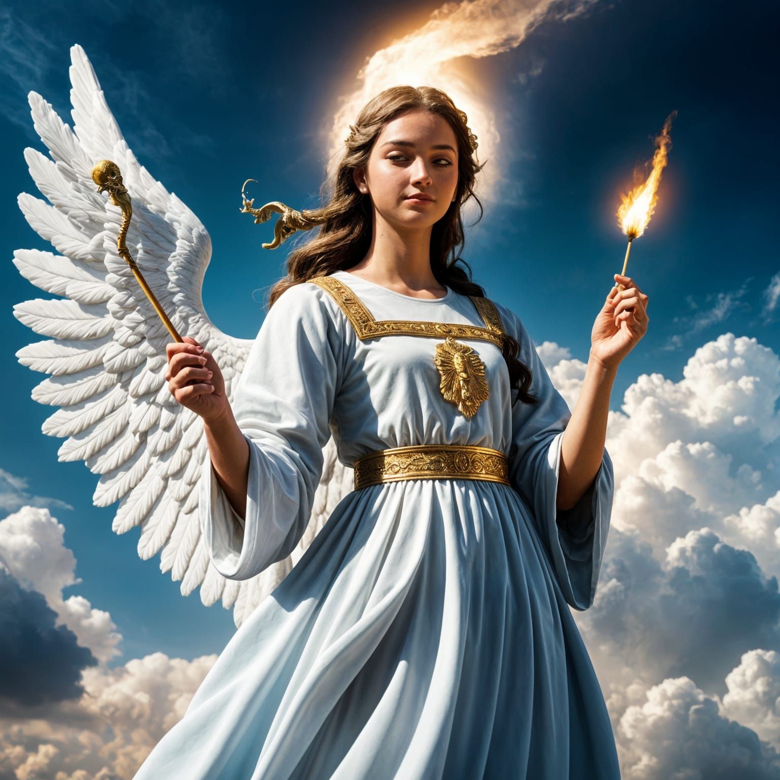 Angel with Match in a Heavenly Scene
