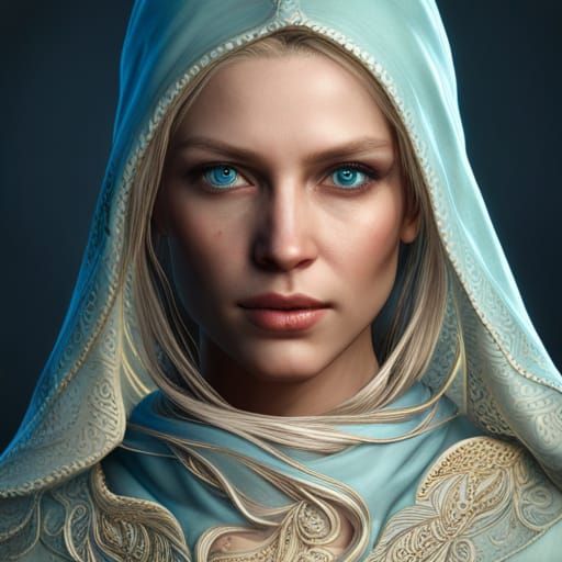 Beautiful Wizard Woman in an Icy Blue Forest