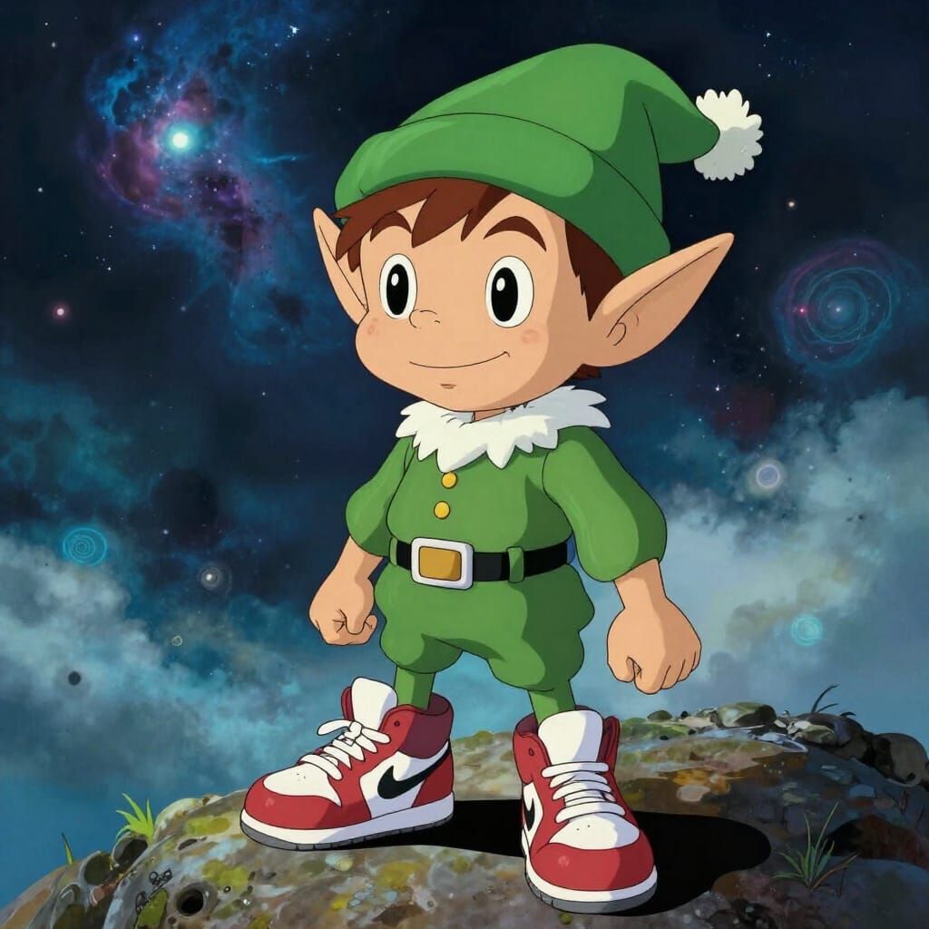 Anime Elf in Jordans on Pluto, Cel-Shaded Style