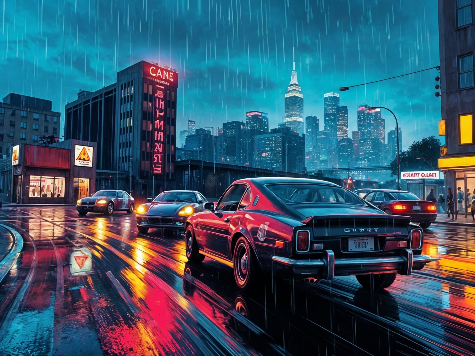 Cyberpunk Nighttime Cityscape in Vibrant Neon Hues