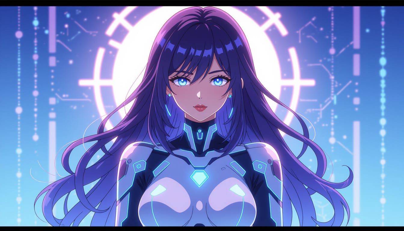 Gorgeous AI Woman with Bioluminescent Data-Light Hair